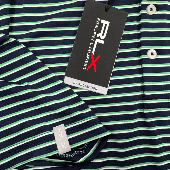 NWT RLX Ralph Lauren Ivy Golf Club Polo Shirt L Green Blue UV Protection Mens